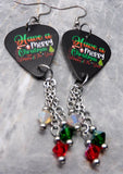 Merry Christmas and Happy New Year Guitar Pick Earrings with Swarovski Crystals Dangles