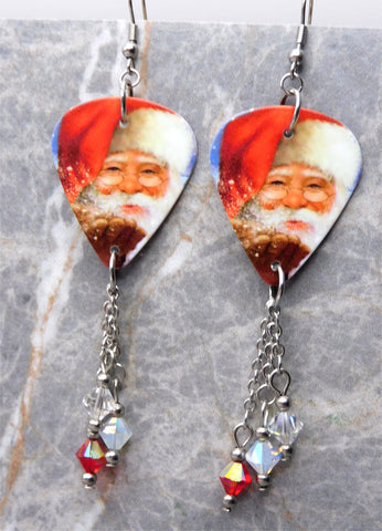 Santa Claus Magic Guitar Pick Earrings with Swarovski Crystal Dangles