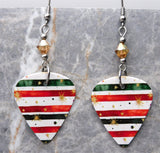 Christmas Themed Guitar Pick Earrings with Metallic Sunshine Swarovski Crystals