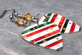Christmas Themed Guitar Pick Earrings with Metallic Sunshine Swarovski Crystals