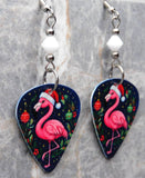 Christmas Flamingo Guitar Pick Earrings with White Swarovski Crystals