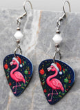 Christmas Flamingo Guitar Pick Earrings with White Swarovski Crystals