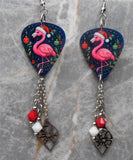 Christmas Flamingo Guitar Pick Earrings with Stainless Steel Ornaments and Swarovski Crystal Dangles