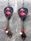 Christmas Flamingo Guitar Pick Earrings with Stainless Steel Ornaments and Swarovski Crystal Dangles