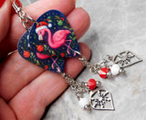 Christmas Flamingo Guitar Pick Earrings with Stainless Steel Ornaments and Swarovski Crystal Dangles