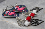 Christmas Flamingo Guitar Pick Earrings with Stainless Steel Ornaments and Swarovski Crystal Dangles