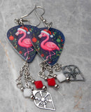 Christmas Flamingo Guitar Pick Earrings with Stainless Steel Ornaments and Swarovski Crystal Dangles