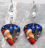 Santa Claus And The Quarter Moon Guitar Pick Earrings with Clear ABx2 Swarovski Crystals