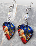 Santa Claus And The Quarter Moon Guitar Pick Earrings with Clear ABx2 Swarovski Crystals