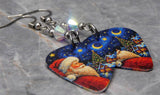 Santa Claus And The Quarter Moon Guitar Pick Earrings with Clear ABx2 Swarovski Crystals