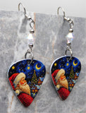 Santa Claus And The Quarter Moon Guitar Pick Earrings with Clear ABx2 Swarovski Crystals