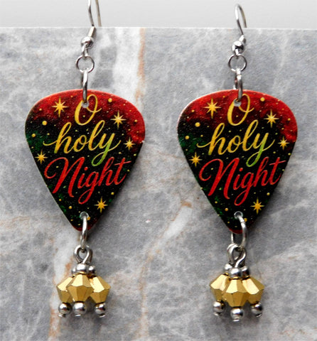 O Holy Night Guitar Pick Earrings with Metallic Gold Swarovski Crystal Dangles