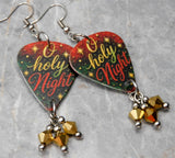 O Holy Night Guitar Pick Earrings with Metallic Gold Swarovski Crystal Dangles