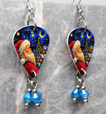 Santa Claus And The Quarter Moon Guitar Pick Earrings with Blue ABx2 Swarovski Crystal Dangles