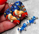 Santa Claus And The Quarter Moon Guitar Pick Earrings with Blue ABx2 Swarovski Crystal Dangles