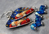 Santa Claus And The Quarter Moon Guitar Pick Earrings with Blue ABx2 Swarovski Crystal Dangles