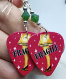 A Christmas Story Leg Lamp Fragile Guitar Pick Earrings with Green Opal Swarovski Crystals