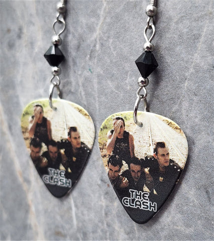 The Clash Guitar Pick Earrings with Black Swarovski Crystals
