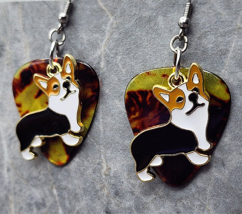 Corgi Dog Enamel and Metal Charm Guitar Pick Earrings - Pick Your Color