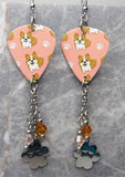 Corgis and Paw Prints Guitar Pick Earrings with Paw Print Stainless Steel Charms and Swarovski Crystal Dangles