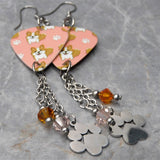 Corgis and Paw Prints Guitar Pick Earrings with Paw Print Stainless Steel Charms and Swarovski Crystal Dangles