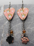 Corgis and Paw Prints Guitar Pick Earrings with Paw Print Stainless Steel Charms and Swarovski Crystal Dangles