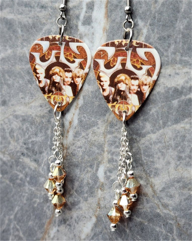 The Cult Electric Guitar Pick Earrings with Metallic Sunshine Swarovski Crystal Dangles