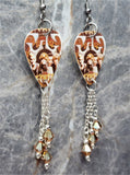 The Cult Electric Guitar Pick Earrings with Metallic Sunshine Swarovski Crystal Dangles