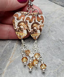 The Cult Electric Guitar Pick Earrings with Metallic Sunshine Swarovski Crystal Dangles
