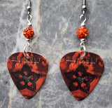 The Cult Beyond Good and Evil Guitar Pick Earrings with Orange Pave Beads