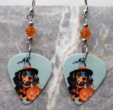Halloween Dachshund Guitar Pick Earrings with Orange Swarovski Crystals