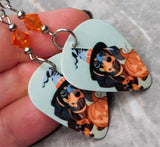 Halloween Dachshund Guitar Pick Earrings with Orange Swarovski Crystals