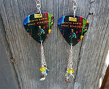 David Bowie Ziggy Stardust Guitar Pick Earrings with Music Note Charm and Swarovski Crystal Dangles