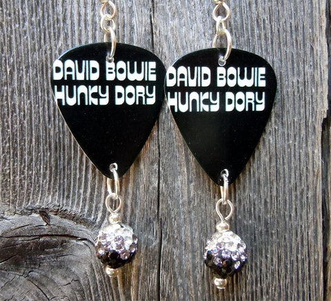 David Bowie Hunky Dory Guitar Pick Earrings with Ombre Pave Bead Dangles