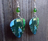 David Bowie Ziggy Stardust Guitar Pick Earrings with Green Swarovski Crystals