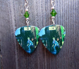 David Bowie Ziggy Stardust Guitar Pick Earrings with Green Swarovski Crystals