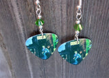 David Bowie Ziggy Stardust Guitar Pick Earrings with Green Swarovski Crystals