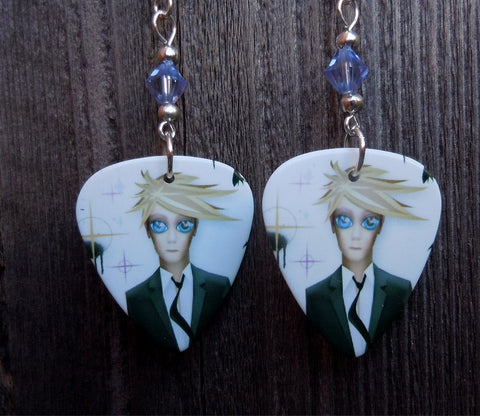 David Bowie Reality Guitar Pick Earrings with Blue Swarovski Crystals