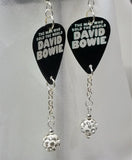 David Bowie The Man Who Sold The World Guitar Pick Earrings with White Pave Bead Dangles