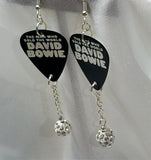 David Bowie The Man Who Sold The World Guitar Pick Earrings with White Pave Bead Dangles