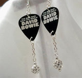 David Bowie The Man Who Sold The World Guitar Pick Earrings with White Pave Bead Dangles