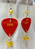 David Bowie Low Guitar Pick Earrings with Yellow Swarovski Crystal Dangles