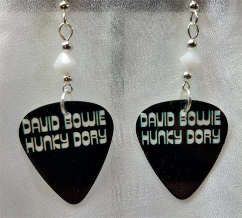 David Bowie Hunky Dory Guitar Pick Earrings with White Swarovski Crystals