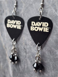 David Bowie Guitar Pick Earrings with Black Swarovski Crystal Dangles