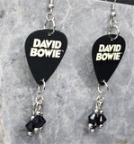 David Bowie Guitar Pick Earrings with Black Swarovski Crystal Dangles