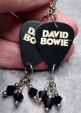 David Bowie Guitar Pick Earrings with Black Swarovski Crystal Dangles