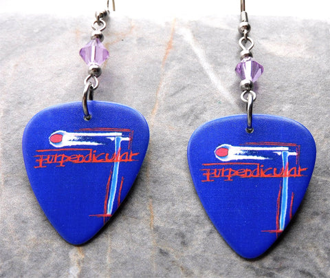 Deep Purple Purpendicular Guitar Pick Earrings with Violet Swarovski Crystals