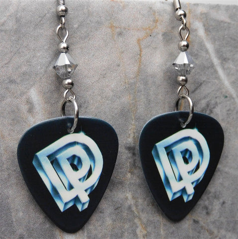 Deep Purple Perfect Strangers Guitar Pick Earrings with Hematite Colored Swarovski Crystals