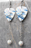 Deep Purple Stormbringer Guitar Pick Earrings with White AB Pave Bead Dangles