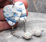 Deep Purple Stormbringer Guitar Pick Earrings with White AB Pave Bead Dangles